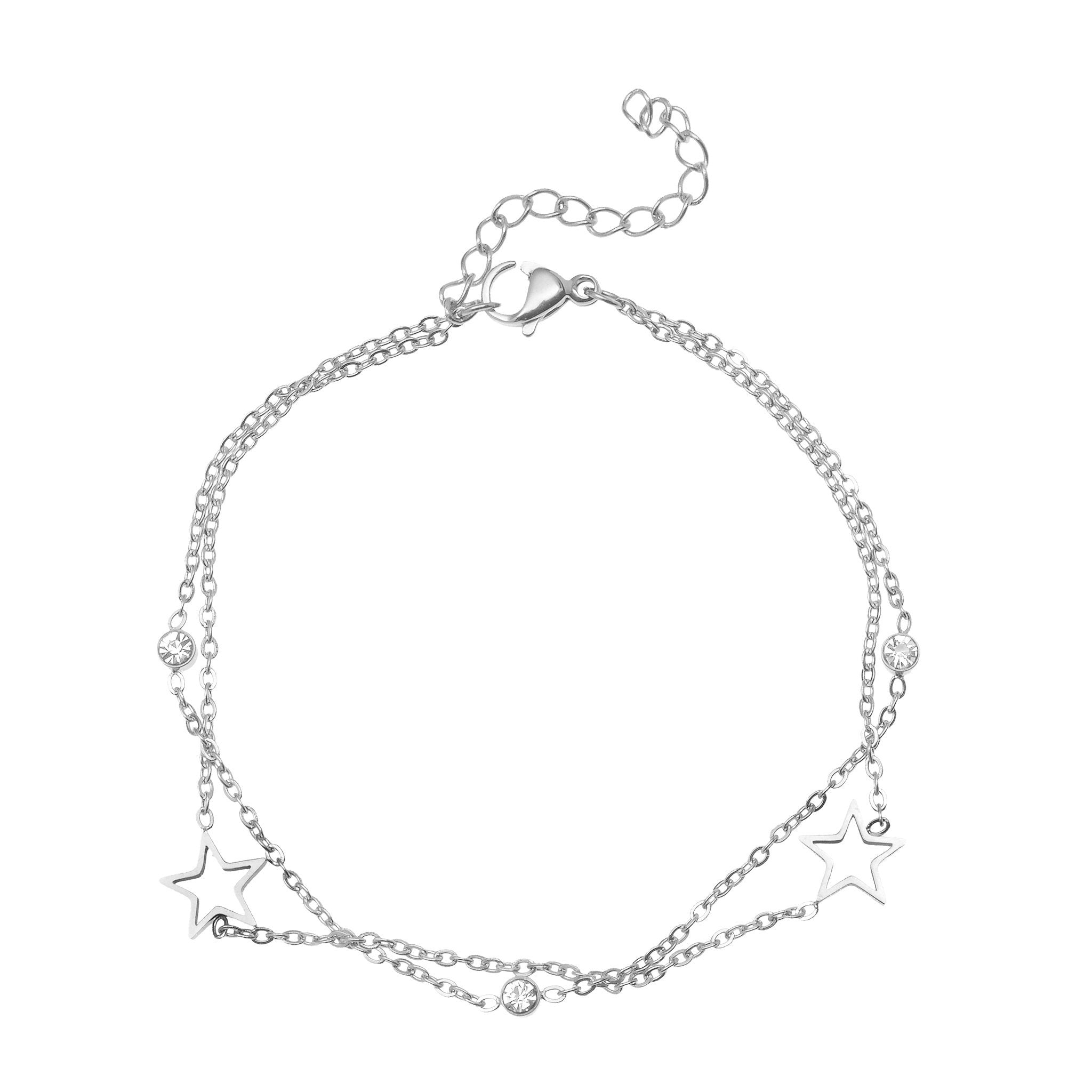 רוני קהאן צמיד שייני סטאר כסף כוכבים חלולים בשילוב זרקונים