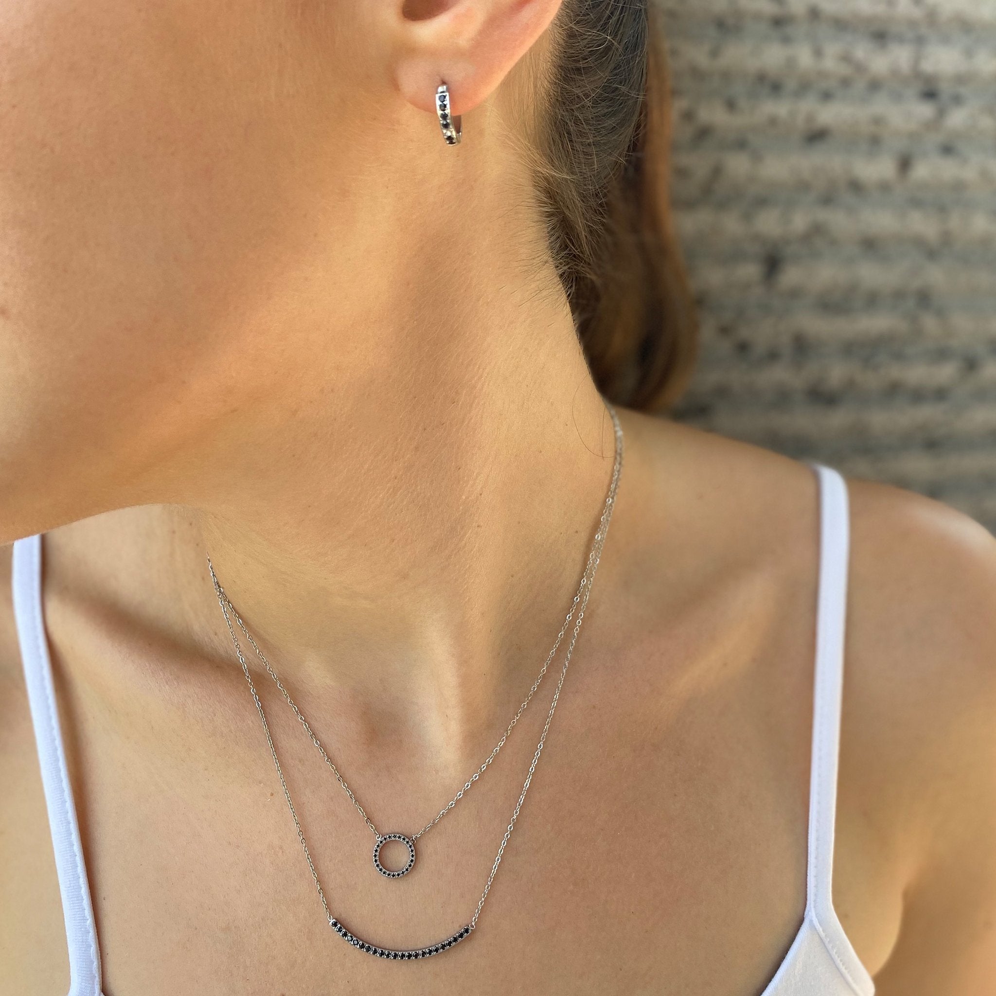 סט יולין שחור כסף בשילוב זרקונים שחורים