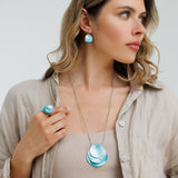 סט שרשרת ארוכה, עגילי וטבעת דונטל טורקיז