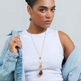 סט שרשרת ארוכה, עגילי וטבעת דאייר גולד