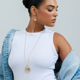 סט שרשרת ארוכה ועגילי אלודי אוליב