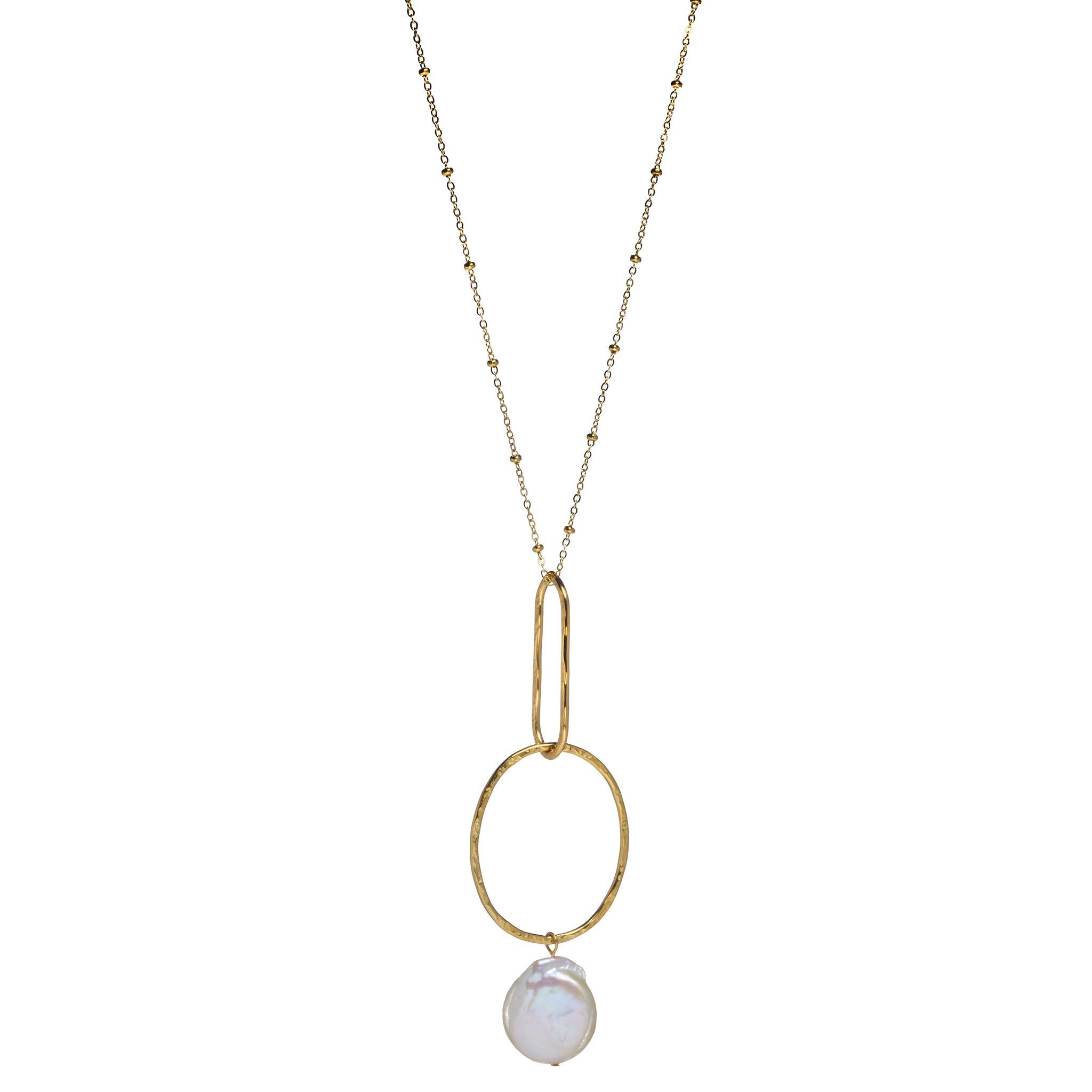 רוני קהאן שרשרת לורי זהב עיגול בשילוב פנינה