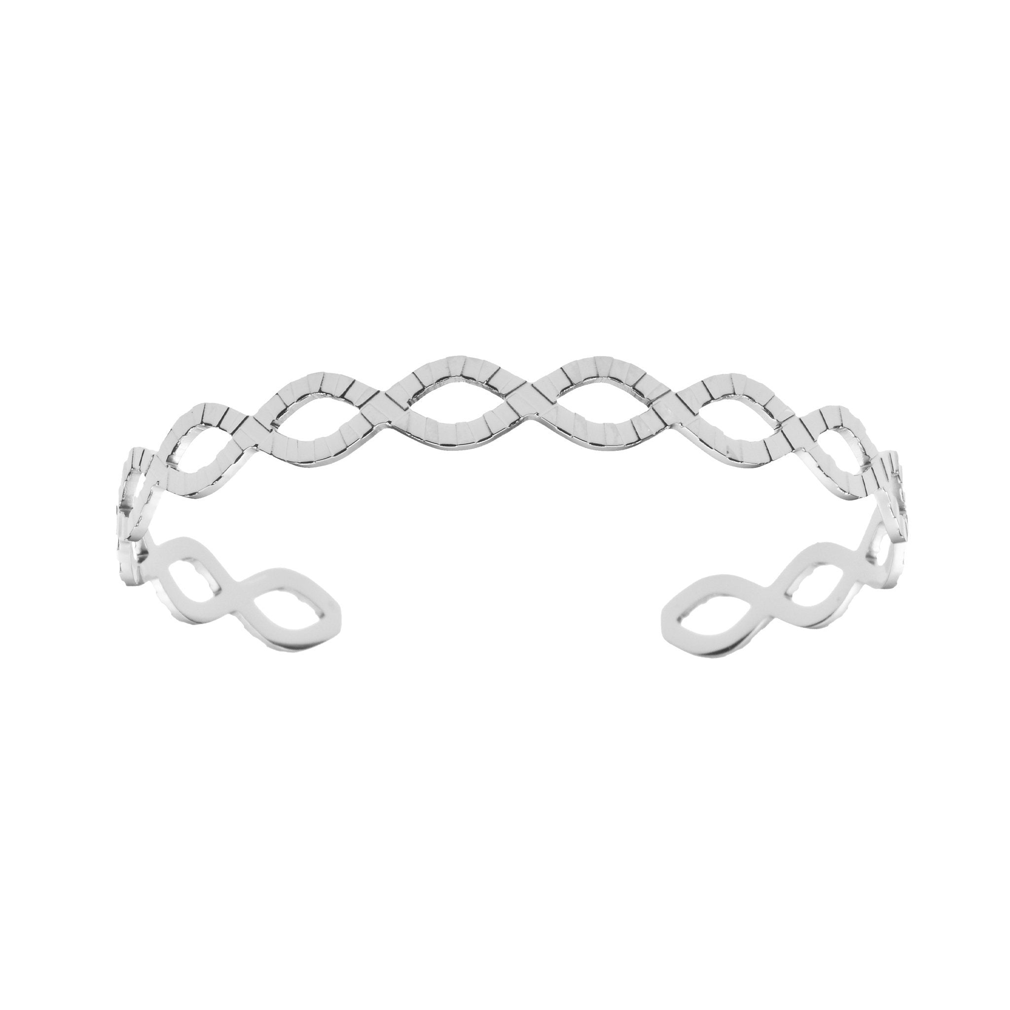 רוני קהאן צמיד רורי כסף עם דוגמא קלועה מעניינת וריקוע מט יחודי