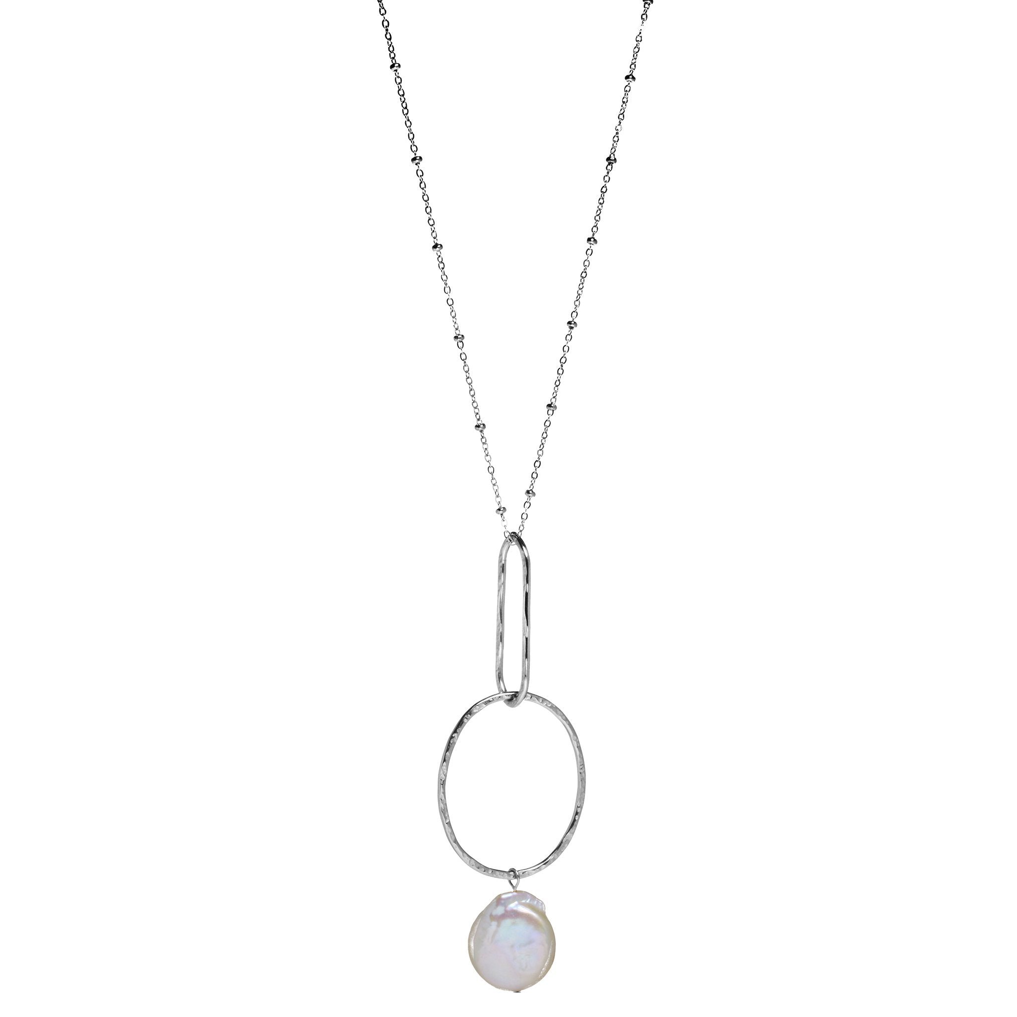 רוני קהאן שרשרת לורי כסף עיגול בשילוב פנינה