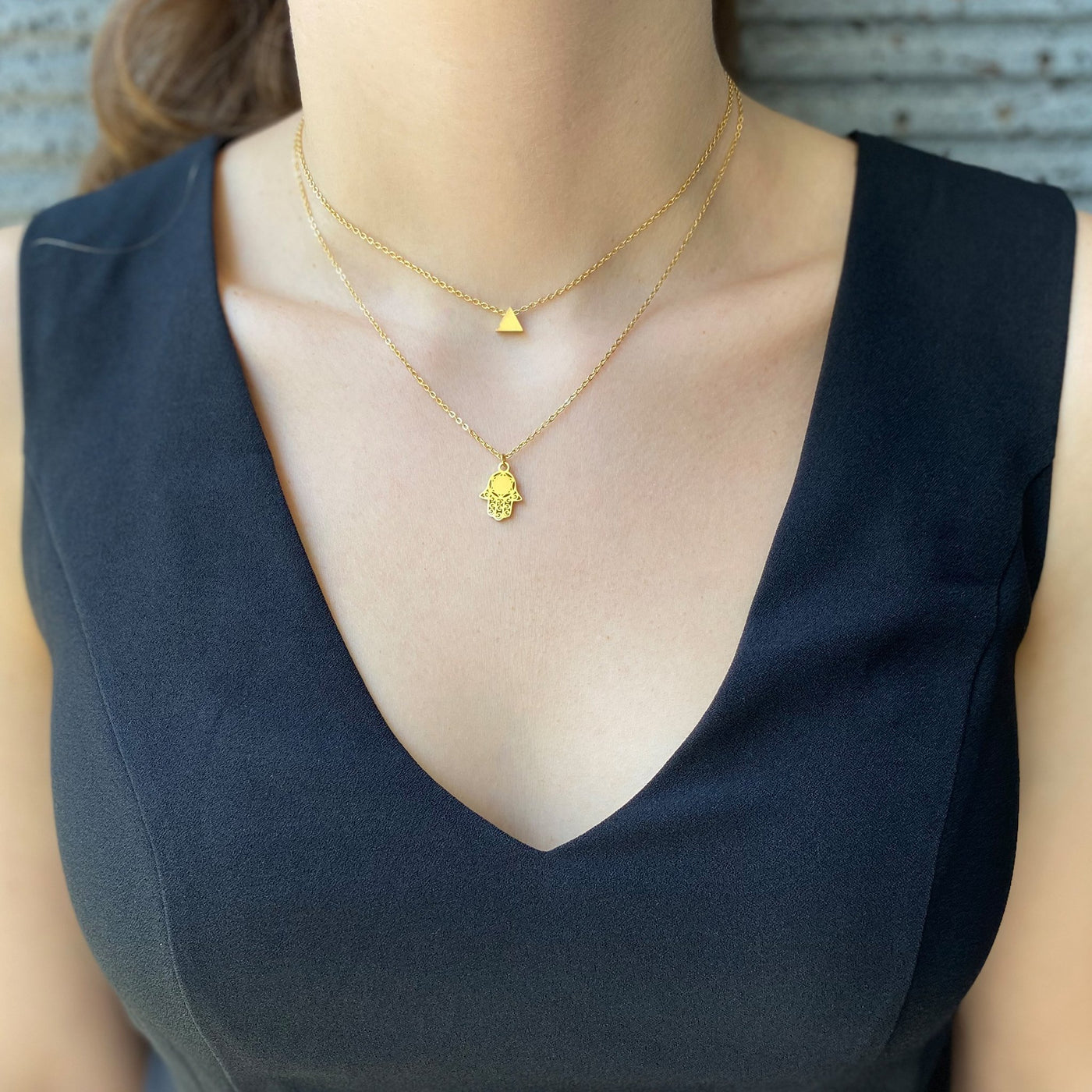 רוני קהאן שרשרת חמסה און ושרשרת טייני משולוש זהב 