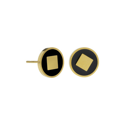 רוני קהאן עגילי קימי זהב בשילוב שחור ריבוע בתוך עיגול צמוד