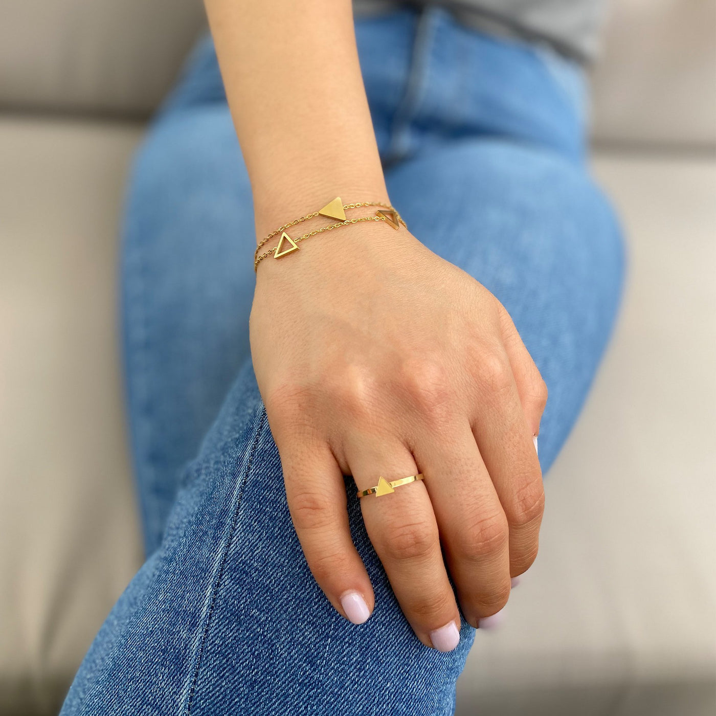 רוני קהאן טבעת וצמיד יוליאנה זהב משולשים