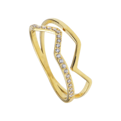 רוני קהאן טבעת קורטני זהב זיגזג כפול בשילוב עם זרקונים