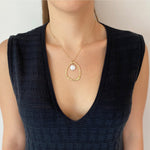 רוני קהאן שרשרת דיאן זהב אליפסה בשילוב פנינה