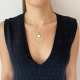 רוני קהאן שרשרת דיאן זהב אליפסה בשילוב פנינה