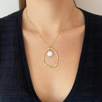 רוני קהאן שרשרת דיאן זהב אליפסה בשילוב פנינה